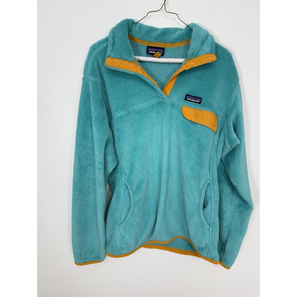 Patagonia Re-tool Snap-T Turquoise Blue Outdoor Hiking Teddy Fleece Pullover XL